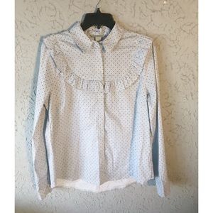 Polka Dot Maiden Ruffle Button Down Blouse